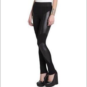 BCBGMAXAZRIA Black Faux Leather Panel  Leggings XS